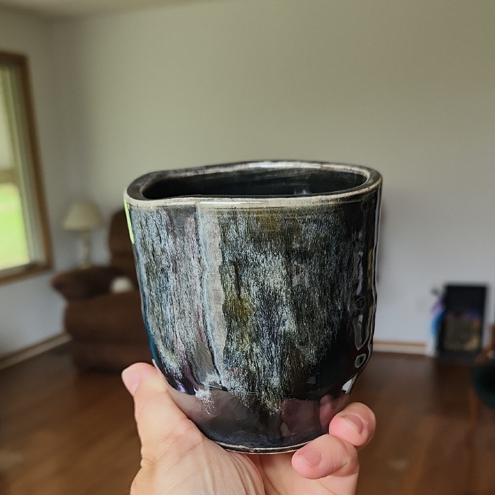 Hand Crafted Green and Gray Ceramic Cup for Coffee and Tea